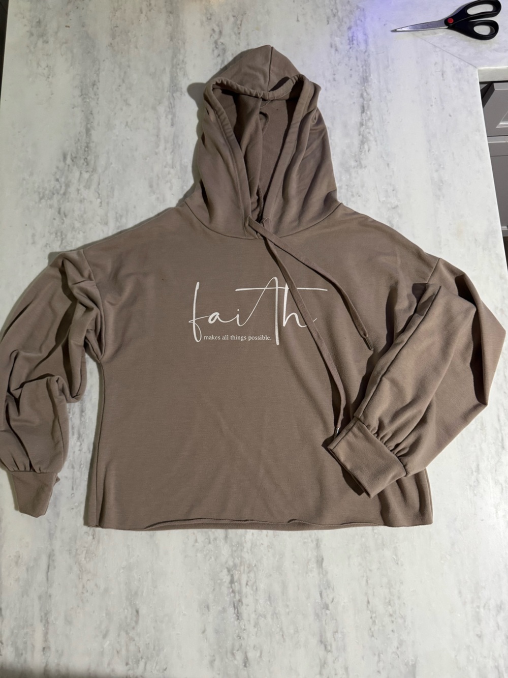 Faith Cropped Pullover Hoodie - Beige Taupe size medium